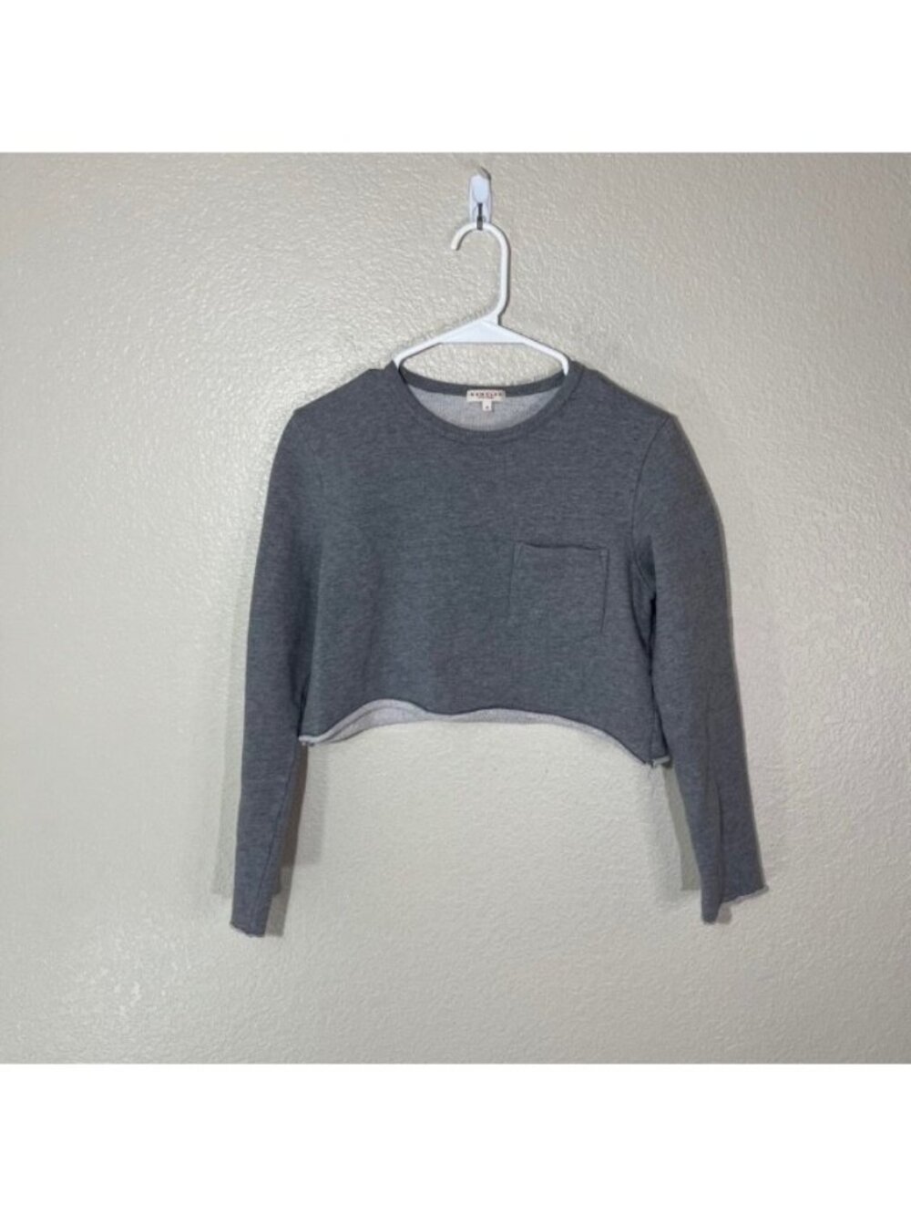 Demylee Sweater Womens Small Cropped Gray Crewneck Pocket Top